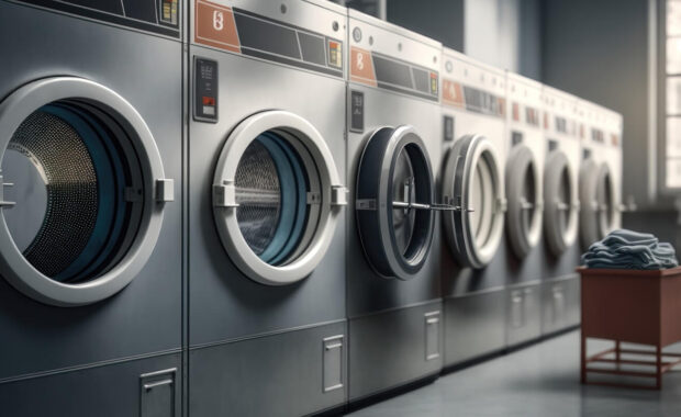 public laundry with washing machines in a row