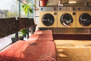 coin-operated washing machines at a vintage laundromat